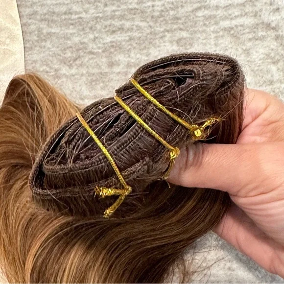 14” Chocolate Brown to Caramel Blonde 4/27 Clip In Human Hair Extensions 120g ME - Picture 10 of 13